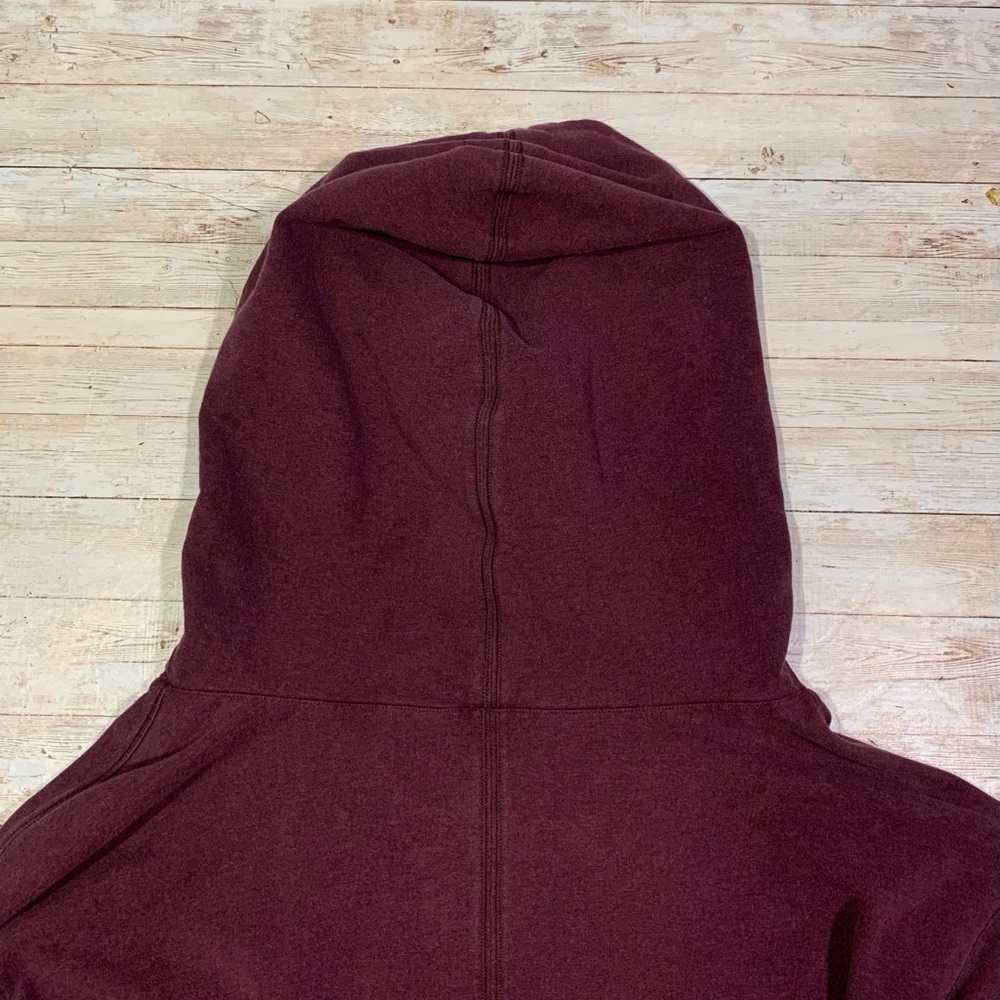 Lululemon Stress Less Hoodie Funnel Neck Pocket Heathered Bordeaux Drama Size 6 - Picture 5 of 10